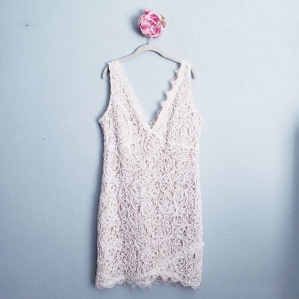 Charlotte Russe White Ecru Lace V-neck Mini Dress